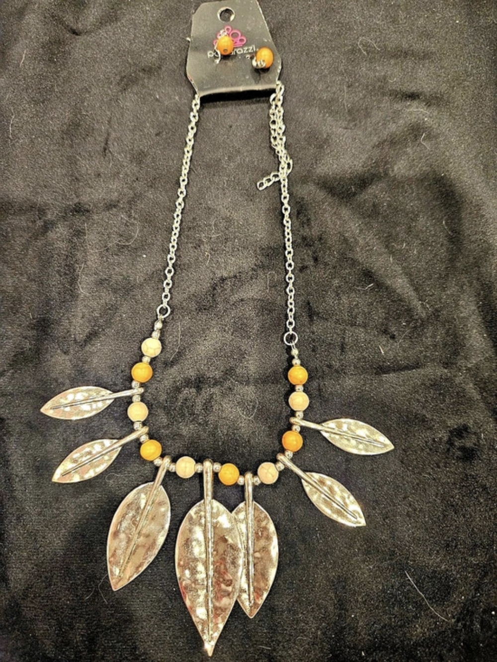 Paparazzi Leaf Pendant Beaded Necklace Orange & Silver